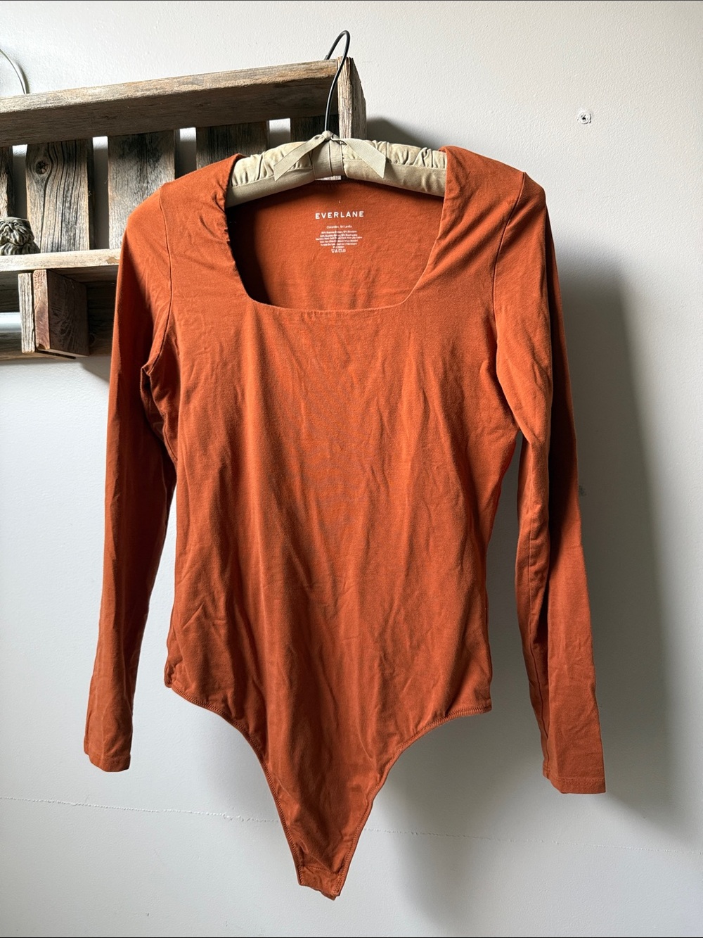 Everlane Rust Orange Long-Sleeve Square Neck Bodysuit L